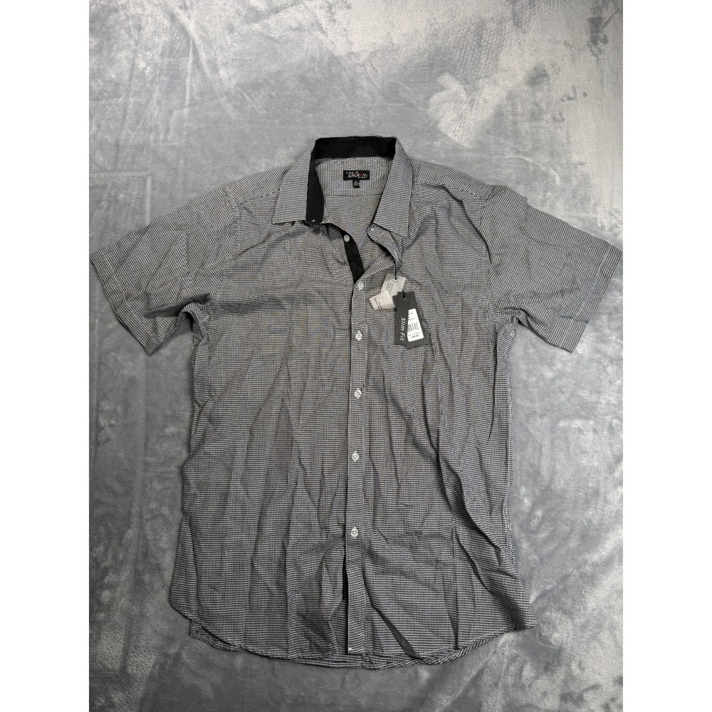 Galaxy by Harvic Shirt Mens Large White Black Houndstooth Classic Fit Button Up